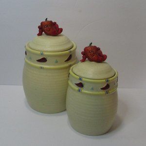vtg lot of 2 southwestern anthropomorphic chili pepper canister storage kitchen